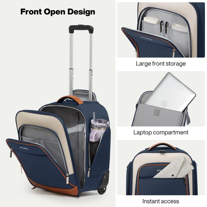 mixi 16 Inch Underseat Carry-On Luggage, Softside Suitcase with Wheels,