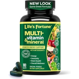 Life's Fortune Whole Food Multivitamin & Mineral, Advanced Energy Support Supplement, Daily Wellness for Men & Women, Amino Acids, 180 Vegetarian Tablets