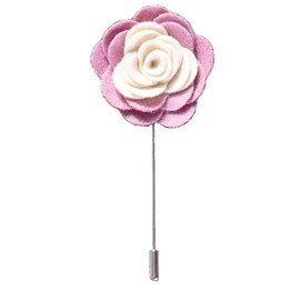 Flairs New York Gentleman's Essentials Premium Handmade Flower Lapel Pin Boutonniere ([Wool Fabric] Pink White)