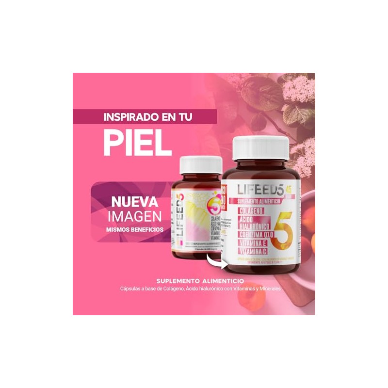 LIFEED5 Skin con Ácido Hialurónico y Colágeno 45 cápsulas715mg pporción