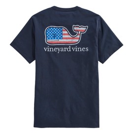 vineyard vines Men's Flag Whale Short Sleeve Pocket Tee, Vineyard Navy, Medium