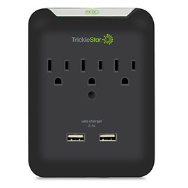TrickleStar TS1207-3 Outlet Extender Power Tap w/USB Charging Ports, Ceramic, Fireproof Surge Protector Outlet, Power Strip with USB Ports, Plug Adapter & Outlet Splitter