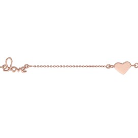 Vanbelle Sterling Silver Jewelry - Rose Gold Plated 925 Stamp - Love and Heart Charm Anklet - Stylish Beautifully Designed for Women - 9" Long + 1" Extender