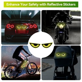 2 Pair Reflective Stickers, Warning Safety Reflective Sticker, Mailbox Reflectors, Motorcycle Decals, Motorcycle Stickers, for Clothing, Helmet, Bike, Car Devil Eye (Yellow)