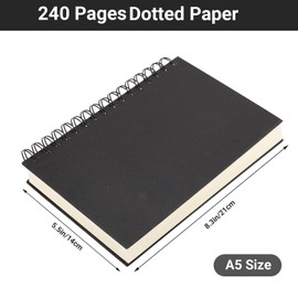 Yarotm Notebook A5 Dotted - 1 PC Spiral Binding Notepad 14 x 21 cm - 240 Pages Spiral Notebook A5 Notebook - 100 GSM Dotted 5 mm Diary - Black College Pad Notepad A5 Hardcover