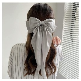 ROWAGY Large Ribbon Bow Hair Clip for Women Silky Satin Bowknot Handmade Girls Hairpins Barrettes (Gray)