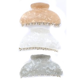 Mytoptrendz® 3 PCS Medium Hair Claw Clip Plastic Grip Strong Non-Slip Marble Pattern Glossy Clamp Women Girls Ponytail Clincher 3 Colour (6cm - Marble White, Grey, Beige mix)