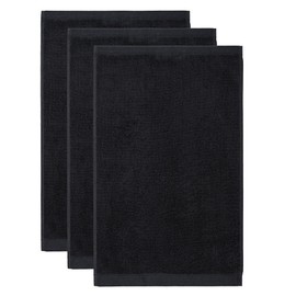herzbach home Deep Black Collection | Set of 3 Guest Towels 30 x 50 cm | 100% Cotton | Soft and Absorbent | Colour: Black