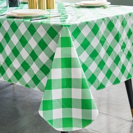 Vinyl Tablecloth with Flannel Backing Rectangle Waterproof Oil-Proof Plastic Table Cloth Stain-Resistant Wipeable Table Cover for Indoor and Outdoor (Green Checkered, 60 x 84 Inch)