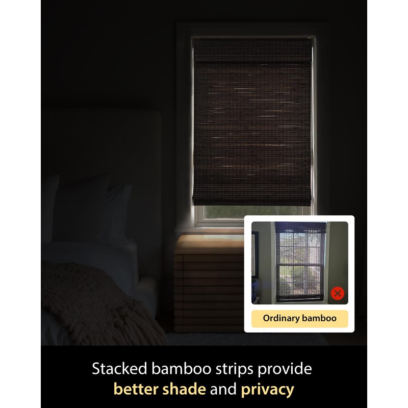 UNISHADES Cordless Bamboo Roman Shades for Windows, Blinds Size (31.5"