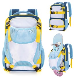 GOBUROS Skateboard Backpack with Board Straps and Helmet Holder, Skateboard Bag with Multiple Pockets for Sports