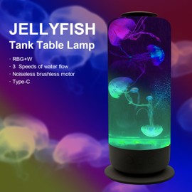2.5L USB Powered Jellyfish Lamp with Motorized Jellyfish - 7 Lighting Modes & 2 Color Changing Speed Control, Dreamy Mood Light for Home Office Decor, Relaxing Gift for Kids/Adults (Black)