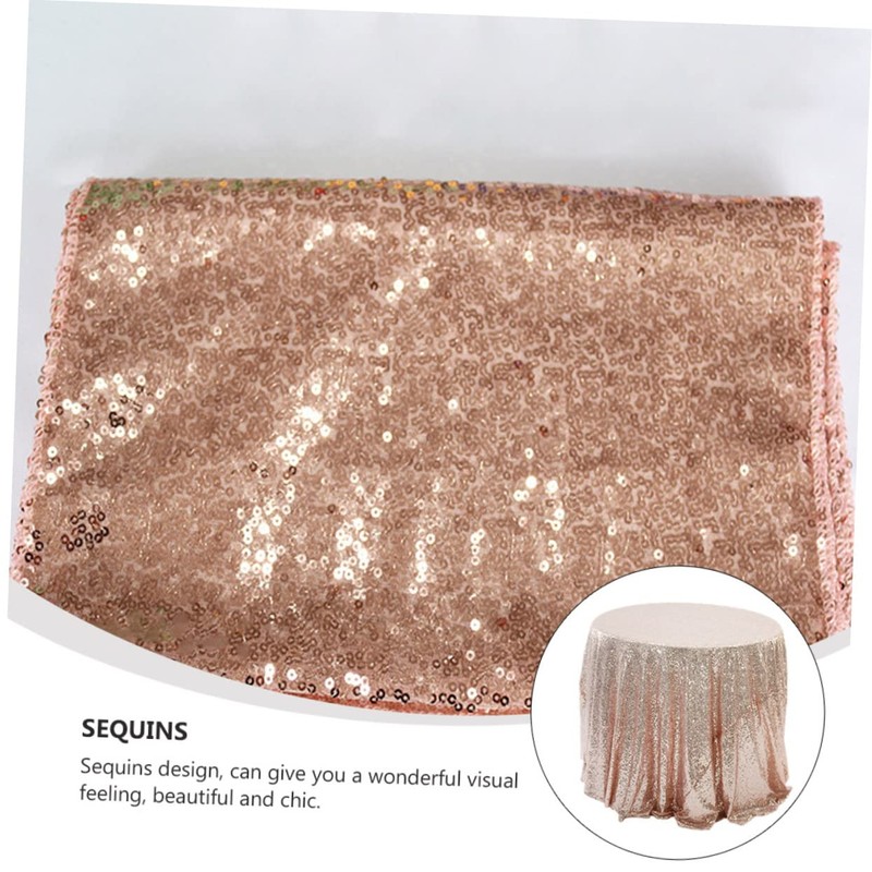 LIFKOME 1pc Rose Gold Sequin Tablecloth Decorative Table Cover for