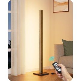 EDISHINE Wood LED Corner Floor Lamp, Modern Dimmable Light with Remote, Minimalist Standing Floor Lamps for Living Room, Bedroom, Office, 7 Color Temperature 2700~6000K, 48.43"
