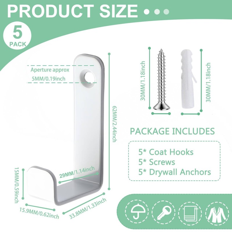 Gerhannery Pack of 5 coat hooks, modern coat hooks for