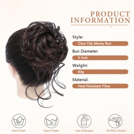 Messy Bun Hair Piece, Wavy Claw Clip Hair Bun Extension, Messy Buns Hairs Pieces for Women, Soft Synthetic Fake Buns Tousled Updo for Thin or Short Hairs (M2/33#)