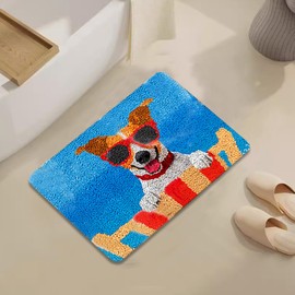 hifrom Latch Rug for DIY Knotting Set, 50 x 38 cm DIY Latch Hook Rug Set, Latch Hook Kit, Cross Stitch Set for DIY Crafts, Gifts, Doormat, Main Decoration (Dog)