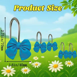 Navy Bow Shower Curtain Hooks Set of 12 - Resin Decorative Bathroom Curtain Shower Curtain Hooks, Cute and Durable Design, Fits Standard Shower Curtain Rods, Easy Slide Installation