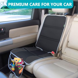 PIDO Car Seat Protector for Child Carseat with Thick Padding and Waterproof Fabric, 2 Pack Seat Cover Mat for Car Leather Upholstery (Black/Gray)