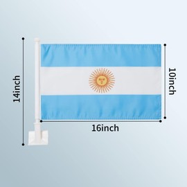 2 Pack Argentina Argentine Car Flags,Outdoor with and Car Flag Pole Car Logo Window Clip Can be Clipped to Most Windows,14 inch Flag Pole and 16 x 10 inch Double Sided Flag,Suitable for Most Car.