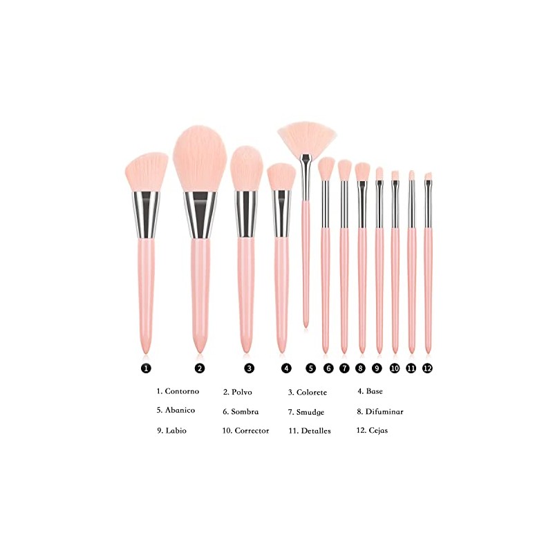 Set profesional de 12 piezas brochas para maquillaje (Coral Pink)