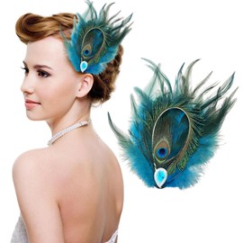 Peacock Feather Hair Clip Feather Fascinator for 1920s Costume Cosplay Party Vintage Peacock Hair Accessories for Women