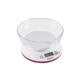 BEPER BP.802 Digital Kitchen Scale, Removable Transparent Bowl, Solid and Liquid Food, High Precision Sensor, Up to 5kg, LCD Display, Gram and Libre Unit, White/Red