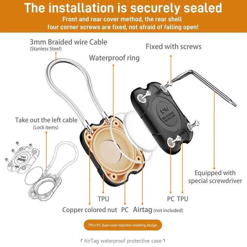 AirTag Holder Waterproof,AirTag Waterproof Case with Wire Cable for Luggage,Keys,Backpack