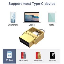 Micro SD Card Reader, BorlterClamp USB C SD Card Reader, USB C to Micro SD/TF Memory Card Reader Adapter, Compatible with MacBook, Laptops, Galaxy Phones and More (Gold)