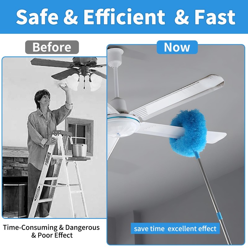 Ceiling Fan Cleaner Duster & Cobweb Duster with Extension Pole