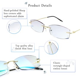 LifeArt Blue Light Blocking Glasses, Computer Reading Glasses, Anti Blue Rays, Reduce Eyestrain, Rimless Frame Tinted Lens with Diamond, Stylish for Women (+1.00 Magnification)