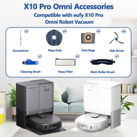 21 Pack X10 Pro Omni Replacement Accessories Kit for Eufy X10 Pro Omni Robot Vacuum, 1 Main Roller Brush, 2 Hepa Filters, 4 Mop Cloth Pads, 6 Side Brushes, 6 Dust Bags, 1 Screwdriver 1 Clean Tool