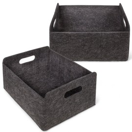 MIJOMA Set of 2 Felt Storage Boxes, Dark Grey, Foldable Felt Basket, 31 x 25 x 15 cm, Sturdy Storage Basket with Carry Handles for Shelf and Wardrobe, Versatile Organiser for Home