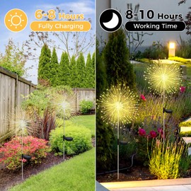 CNMTCCO CNMTCCO 2 Stck Solar Feuerwerk Gartenlichter,120 LED Solar Gartenleuchten,8 Modi Solar Pusteblume Wasserdicht Solarleuchten,Warmwei? Solar Garten Deko,fr Au?en Garten Wege Rasen Balkon Deko