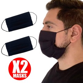 Generise Reusable Face Mask Double Fabric Cotton Face Mask x2 - Pleated for Extra Breathability & Comfort - Washable (Navy Blue)