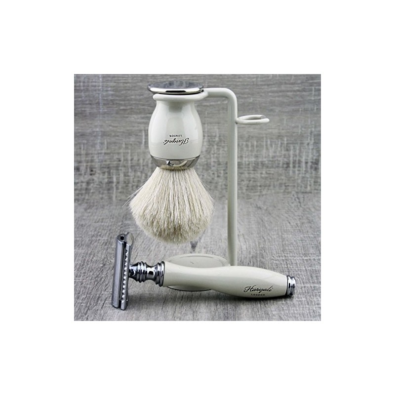 Safety Razor Badger Hair Brush and Safety Razor White