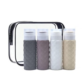 LHMNLU Contenedores dispensadores de artículos de tocador de Silicona, Botellas de Viaje para aerolíneas, contenedores Recargables a Prueba de Fugas aprobados por la TSA, sin Bpa (Traje gris)