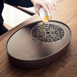 Bamboo Tea Tray Bamboo Chinese Gongfu Tea Tray Water Storage Bamboo Tea Table Vintage Tea Set(Small)