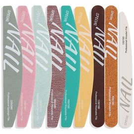 Fspronail Nail File And Buffer Set 9PCS Nail File for Natural Nails Washable Double-side Half Moon Nail Files 100/120/150/180/220/240/280/1000/4000 Grits Professional Nail File Manicure Salon Home Use