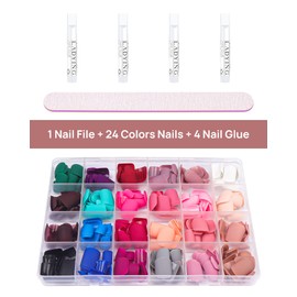 LADYING 24 Packs (576 Pieces) Matt Square Nails for Sticking, Short, Press On Nails Kit with Nail File, High-Quality Artificial Nails, Fake Nails, Short, Fingernails, Artificial Nails for Women