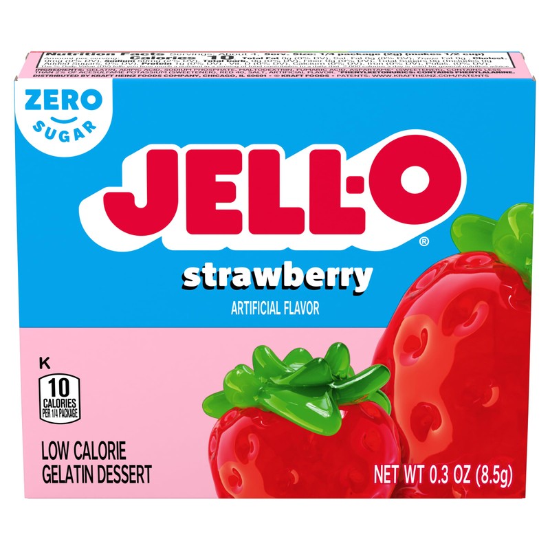 Jell-O Strawberry Sugar-Free Gelatin, 0.30 Ounce (8.5g), (Pack of 3)