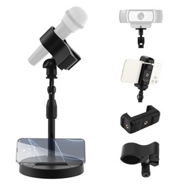 Soporte para micrófono de computadora de 1/4 pulgadas de rosca ajustable, soporte multiuso, para cámara web, soporte para teléfono celular, anillo de 
