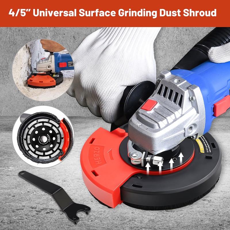 HERZO Surface Grinding Dust Shroud for Angle Grinder, Universal 4.5"/5"