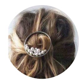 Yheakne-Boho Pearl Circle Hair Clip Silver Pearl Hairclips Barrette Vintage Round Hair Barrette Pins Decorativo Bobby Pin Geometría Accesorios para el cabello para mujeres y niñas Regalos (Silver Pear