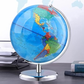 TTKTK World Globe with Stainless steel Stand Rotating Earth Spinning Globe for Kids Geography Classroom Education or Decorations (8 Inch Blue)