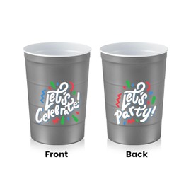Vasos de acero Chill de 16 onzas. Tazas de fiesta con diseño «Let's Celebrate» y «Let's Party» para celebraciones, perfectas para bebidas, resistentes, desechables y 100% reciclables, fabricadas en