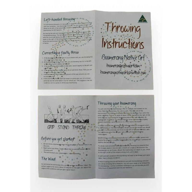 Hand Crafted and Hand Painted Australian Made 29cm Throwing Boomerang