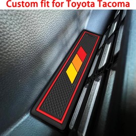 LOCOY Center Console Liner for Toyota Tacoma Accessories 2024 2025 Double Cab, Cup Holder Mat, Tricolor Coaster Interior, Door Pocket Pad, Rubber Decoration Insert (Yellow-Orange-Red, Red Trim)