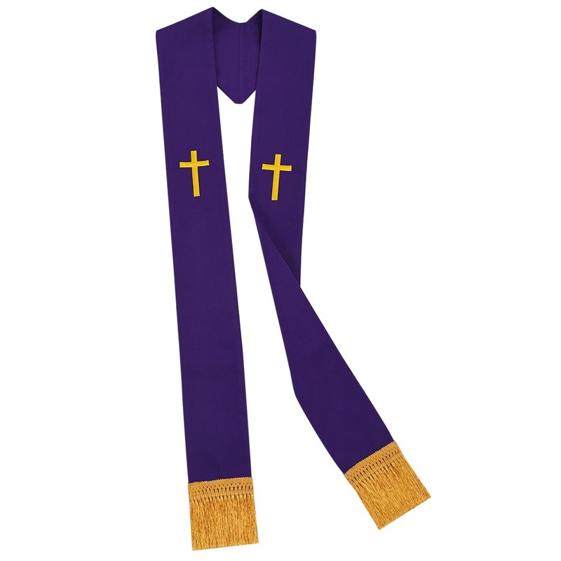 BLESSUME Church Clergy Pastor Cross Embroidered Stole, Purple 7, One