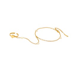 PDOUSELF Heart Ring Bracelet Hand Chain for Women Trendy, Stainless Steel Adjustable Heart Hand Ring Bracelets Christmas Gift for Girlfriend Wife Mother (Gold)